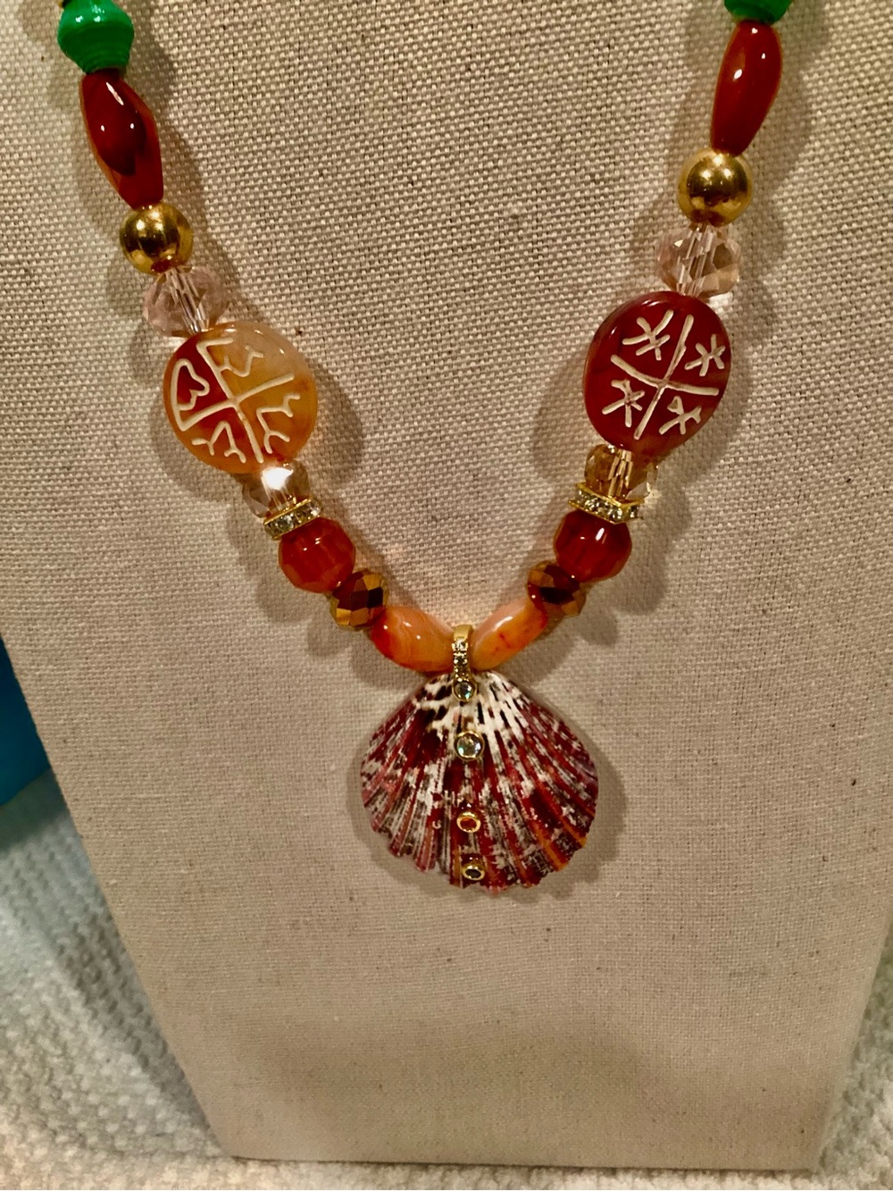 Artisan Crafted Natural Embellished Beaded Shell Necklace and Matching Earrings - Picture 3 of 9